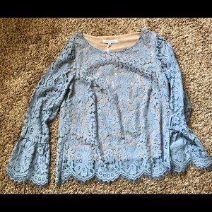 Rose + Olive Dusty Blue Bell sleeve Top Small